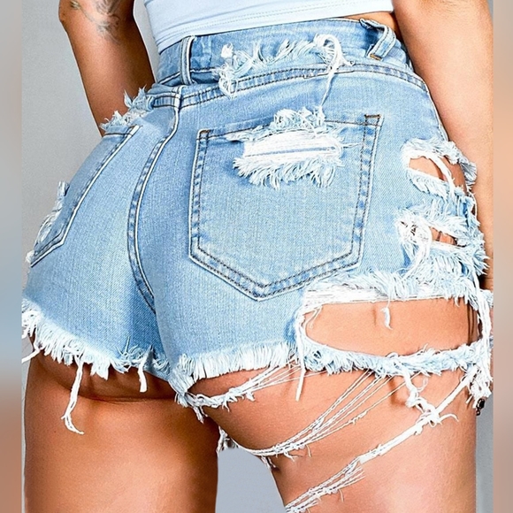 Raw Rebellion Distressed Denim Shorts - Light - Picture 3 of 4
